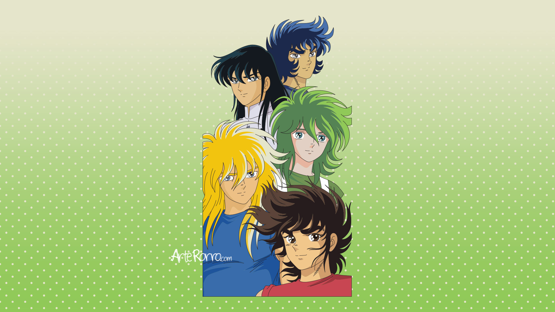 Seiya, Shiryū, Hyōga, Shun and Ikki