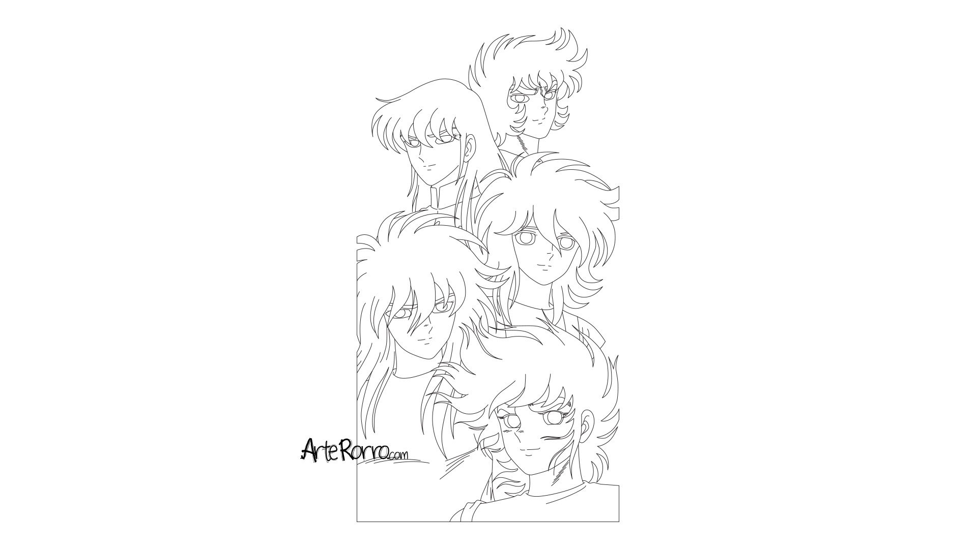 Dibujo de  Seiya, Shiryū, Hyōga, Shun e Ikki