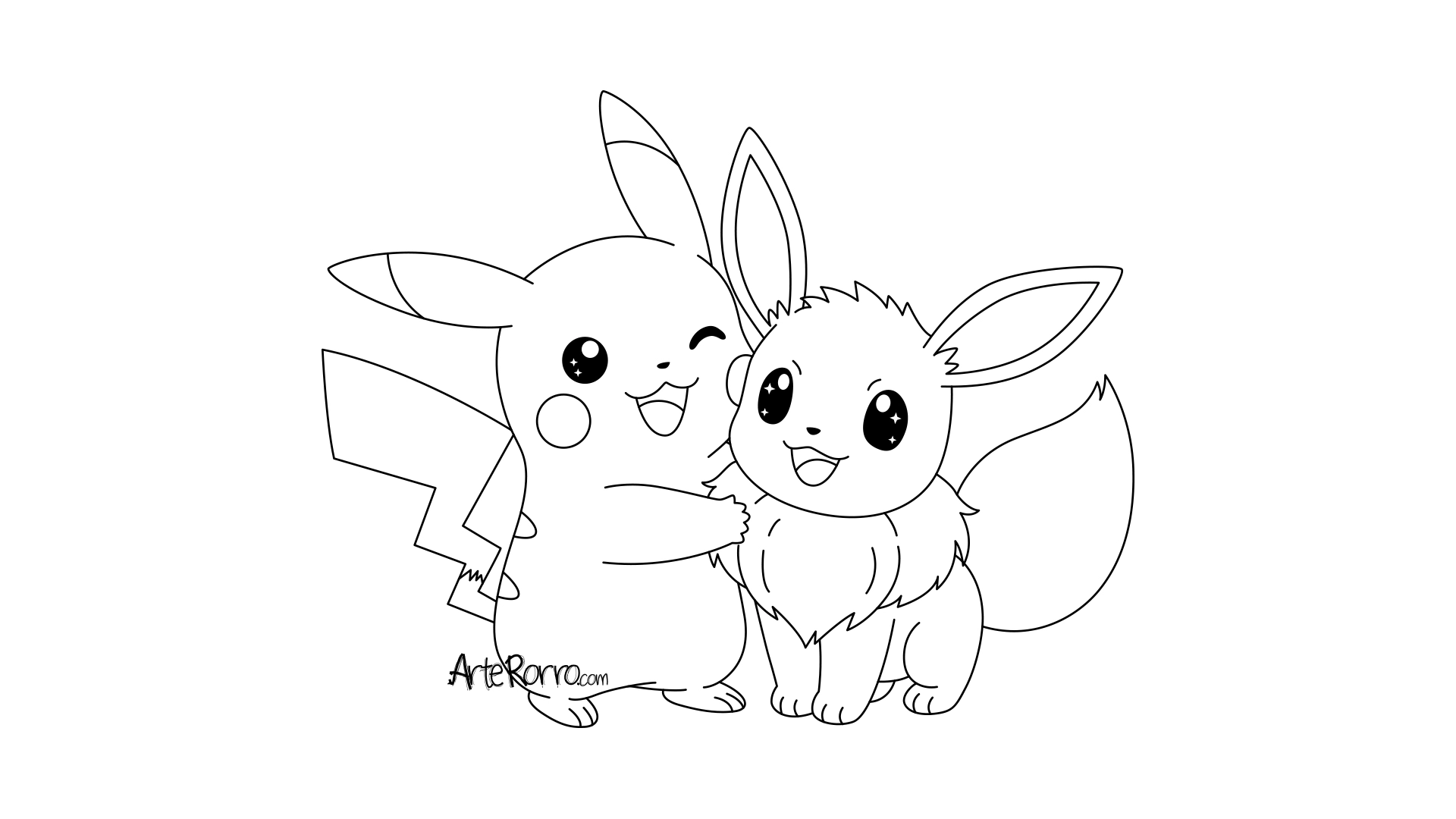 Dibujo de  Pikachu y Eevee