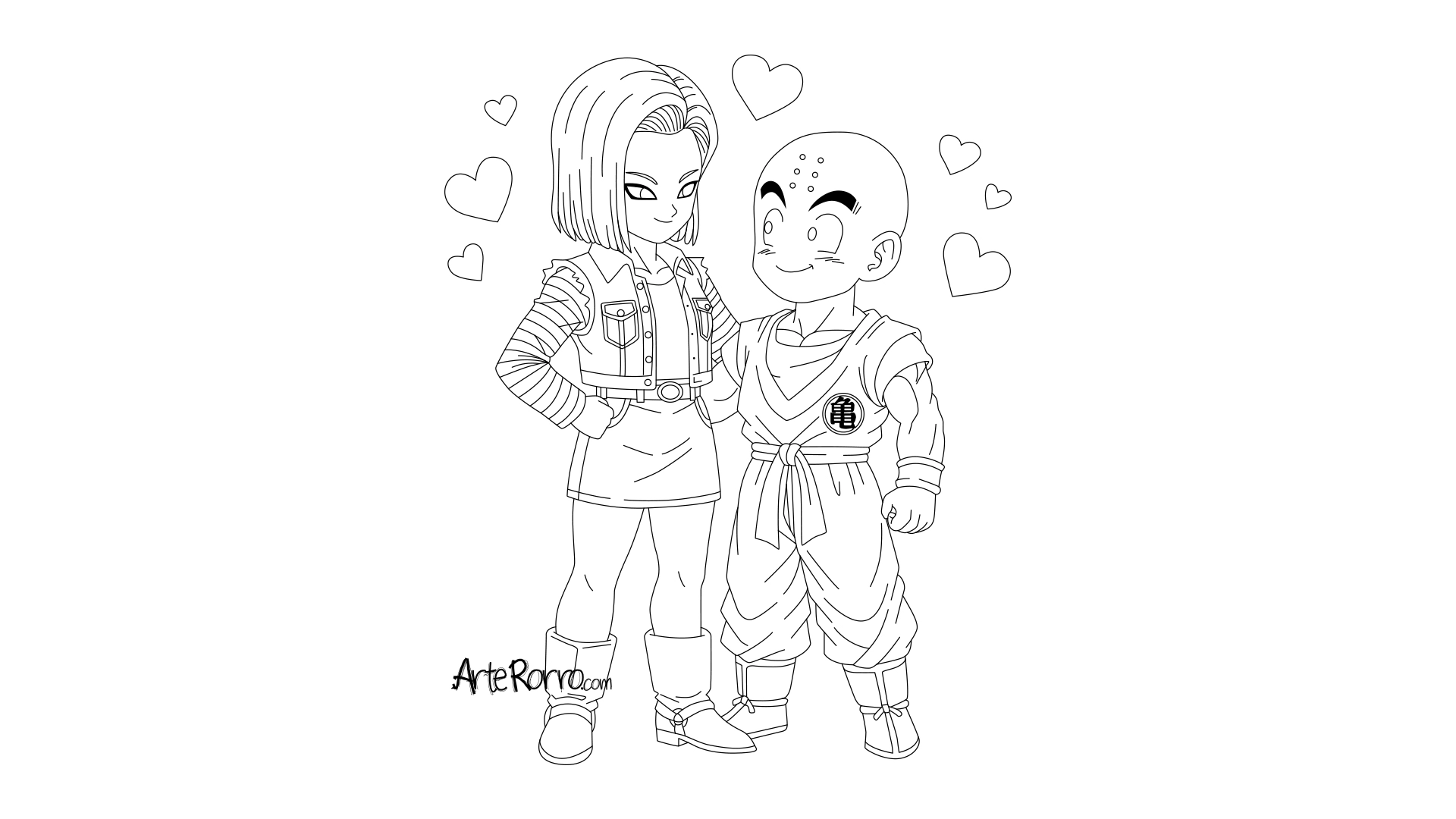 Dibujo de  Androide 18 y Krillin