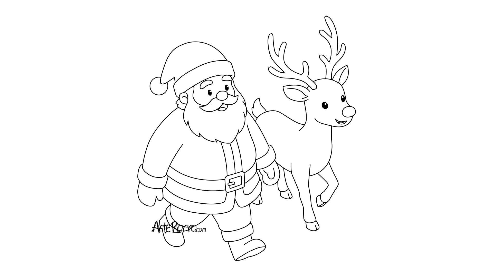 Dibujo de  Papá Noel y Rodolfo el Reno