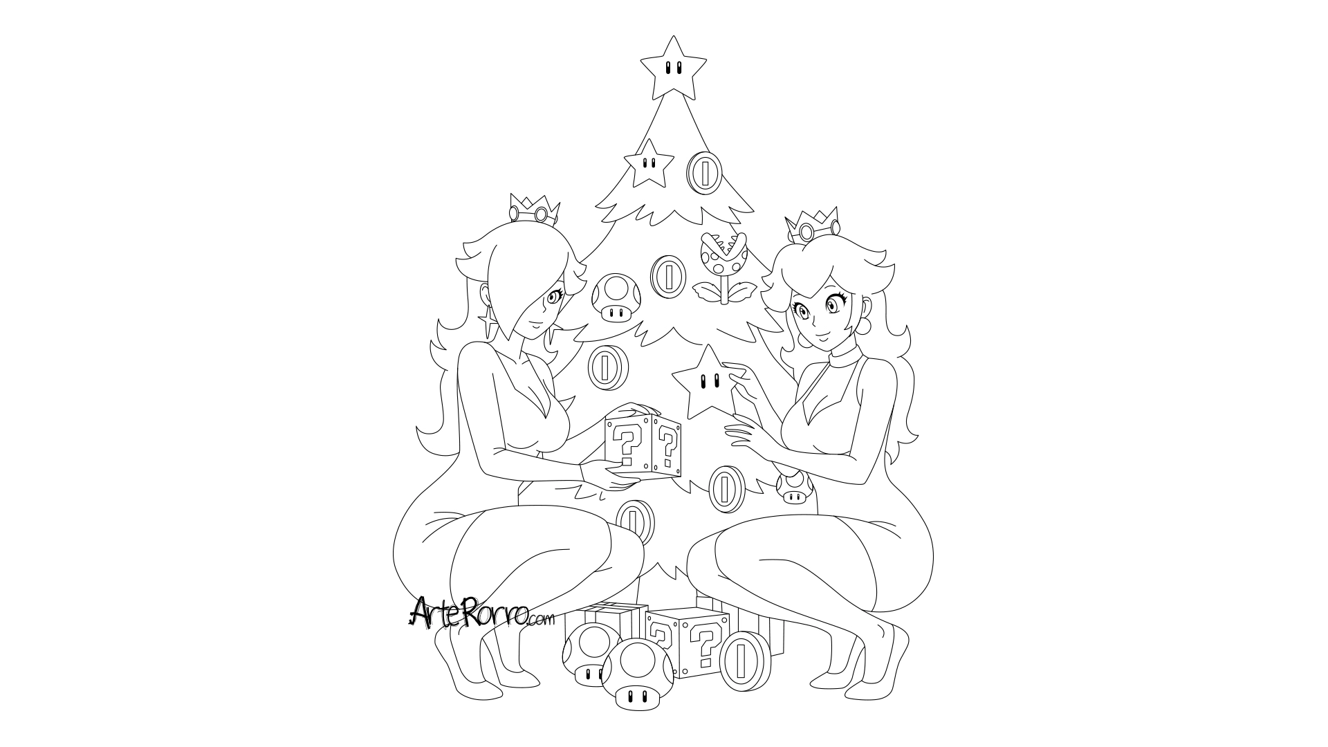 Dibujo de  Princesa Peach y Rosalina