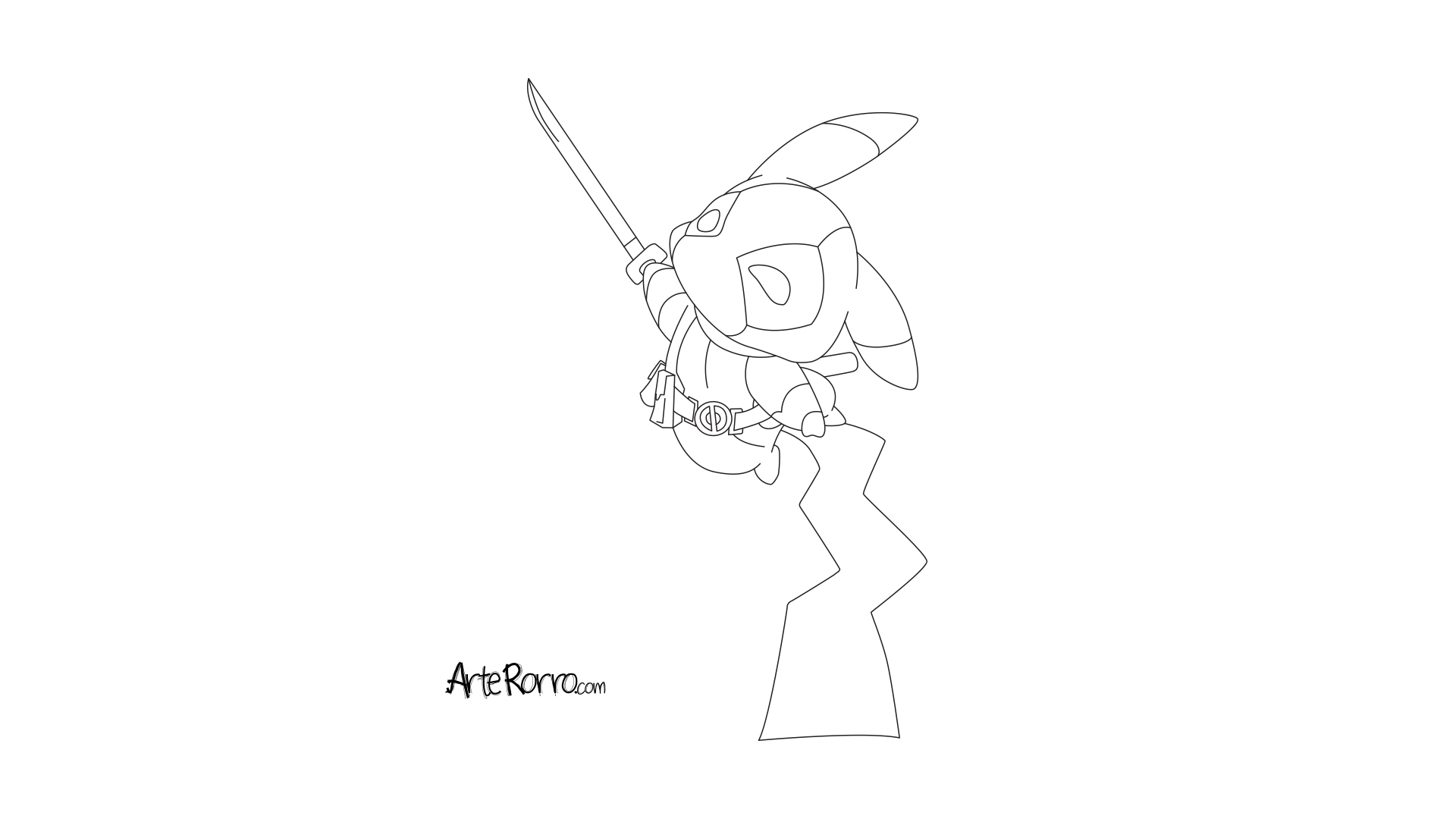 Pikachu dressed as Deadpool