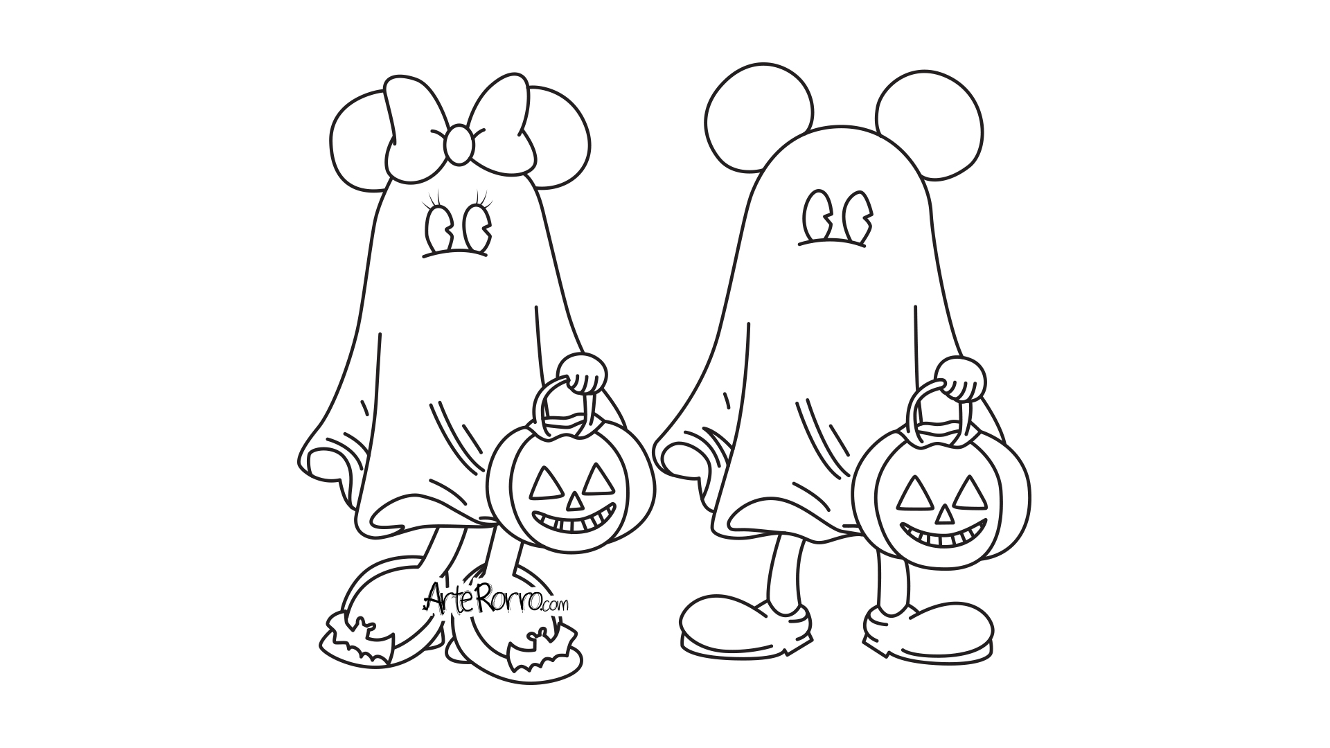 Mickey y Minnie Mouse Disfrazados de fantasmas