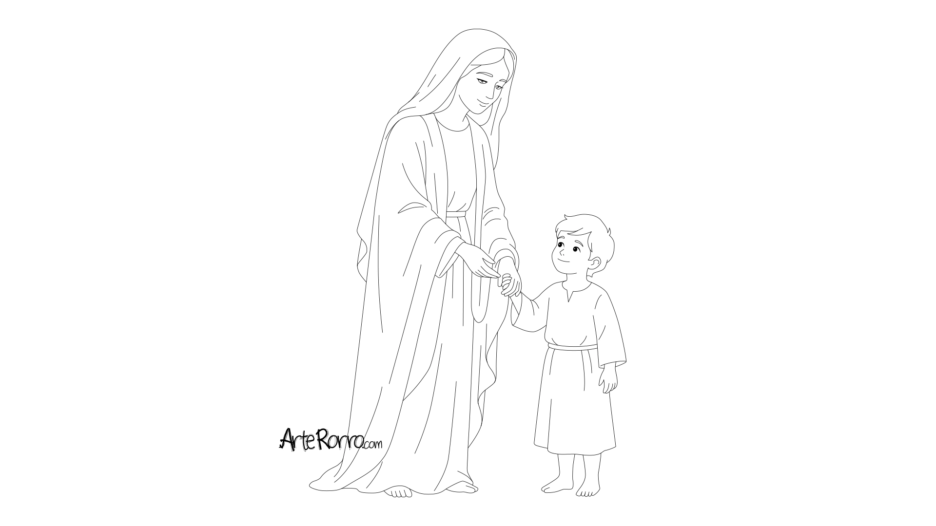 Dibujo de  Virgen María y Jesucristo