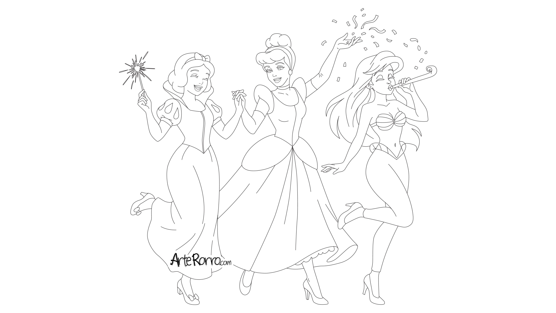 Dibujo de  Blanca Nieves, Cenicienta y Ariel