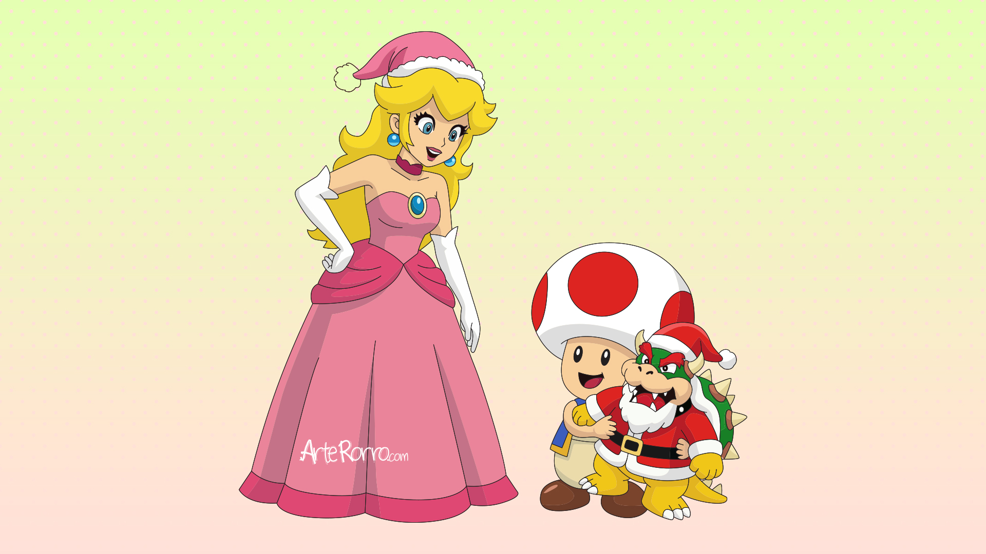 Christmas Princess Peach, Toad and Bowser